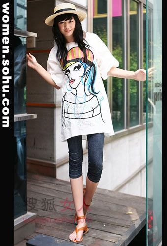 長衫T+打底褲 韓版搭配入秋繼續(xù)走紅